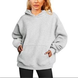 Automet Cozy Oversized Light Gray Hooded Pullover Sweatshirt